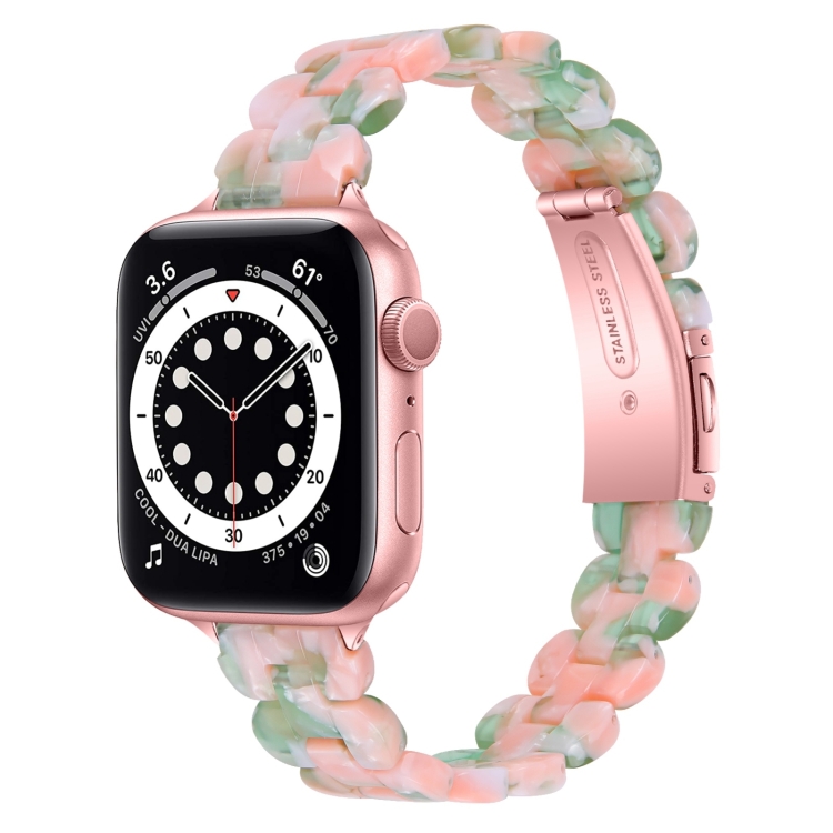Oval Resin Watch Band For Apple Watch Series 9&8&7 41mm / SE 3&SE 2&6&SE&5&4 40mm / 3&2&1 38mm(Pink Green Flower)