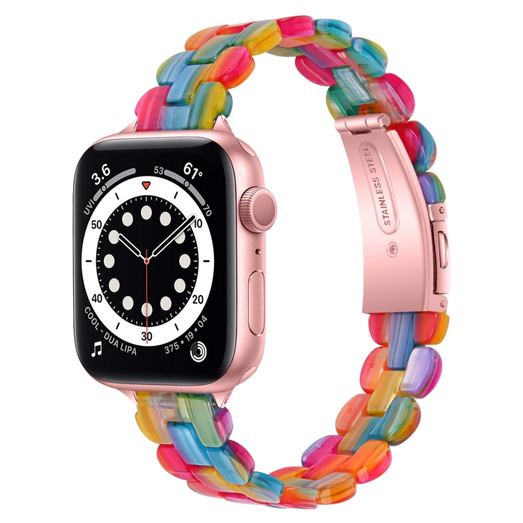 Oval Resin Watch Band For Apple Watch Series 9&8&7 41mm / SE 3&SE 2&6&SE&5&4 40mm / 3&2&1 38mm(Rainbow)