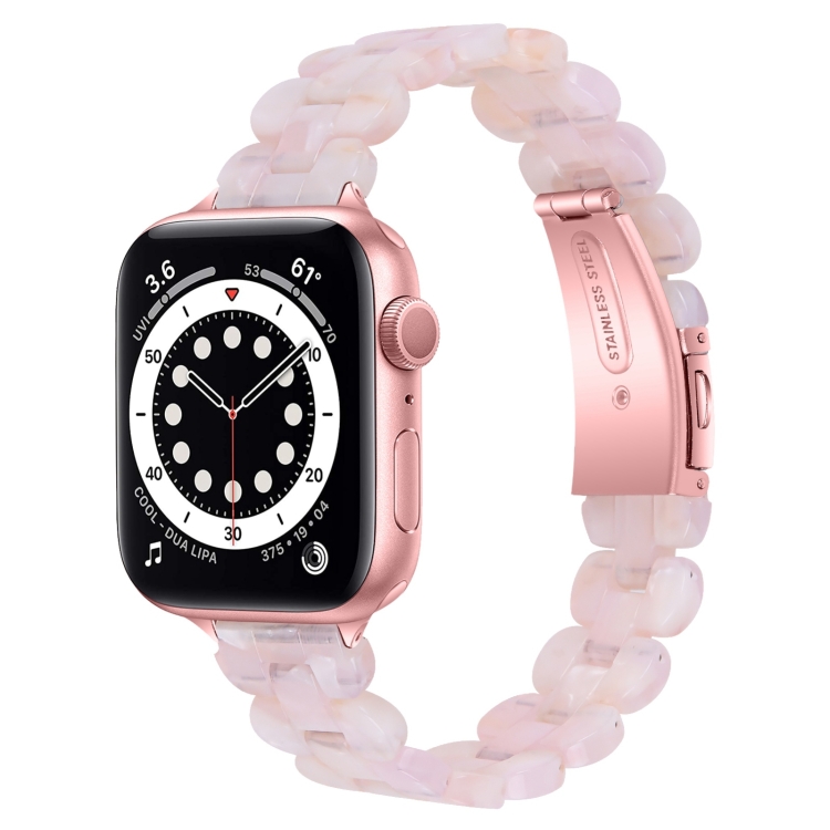 Oval Resin Watch Band For Apple Watch Ultra 49mm&Watch Ultra 2 49mm / Series 9&8&7 45mm / SE 3&SE 2&6&SE&5&4 44mm / 3&2&1 42mm(Pink Flower)