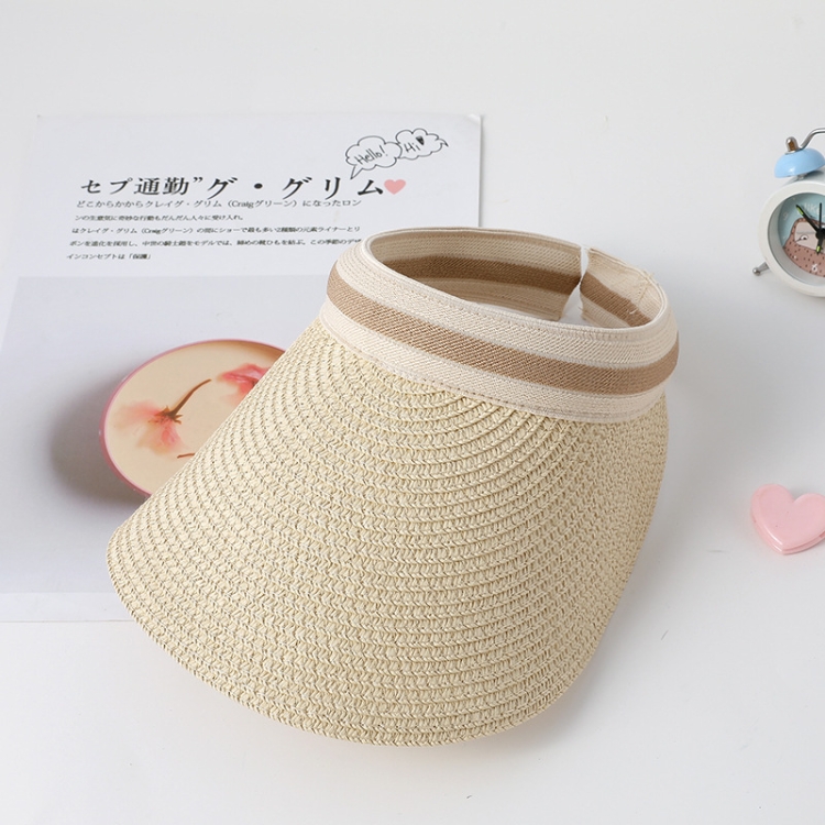 Parent-child Beach Sun Protection Empty Top Sunshade Straw Hat, Color: For Adult (Beige)