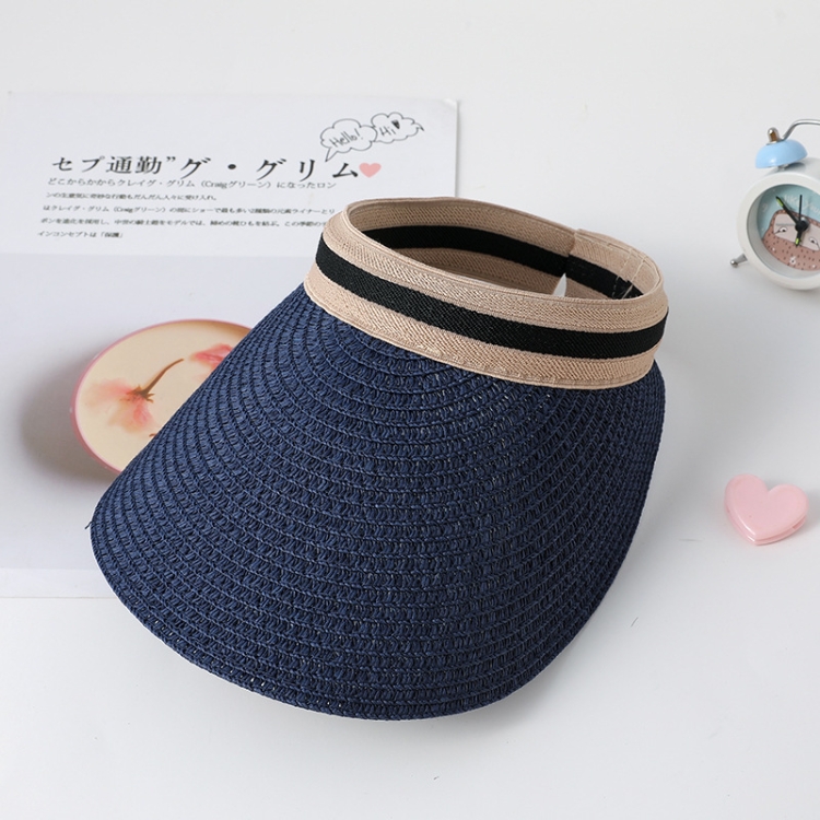 Parent-child Beach Sun Protection Empty Top Sunshade Straw Hat, Color: For Adult (Navy Blue)