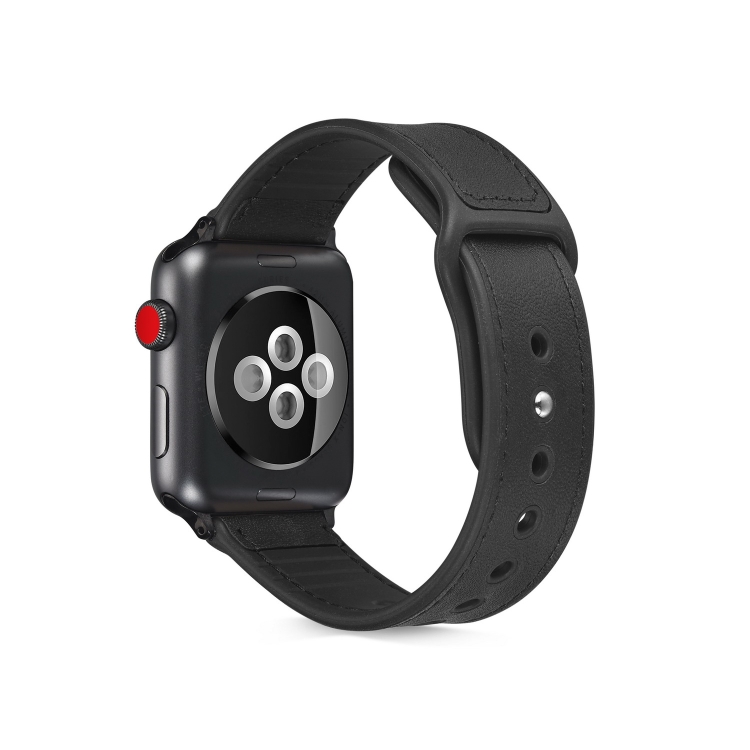 Paste Leather TPU Watch Band For Apple Watch Series 9&8&7 41mm / SE 3&SE 2&6&SE&5&4 40mm / 3&2&1 38mm(Black)