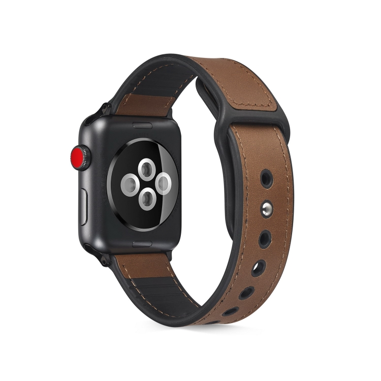 Paste Leather TPU Watch Band For Apple Watch Series 9&8&7 41mm / SE 3&SE 2&6&SE&5&4 40mm / 3&2&1 38mm(Brown)