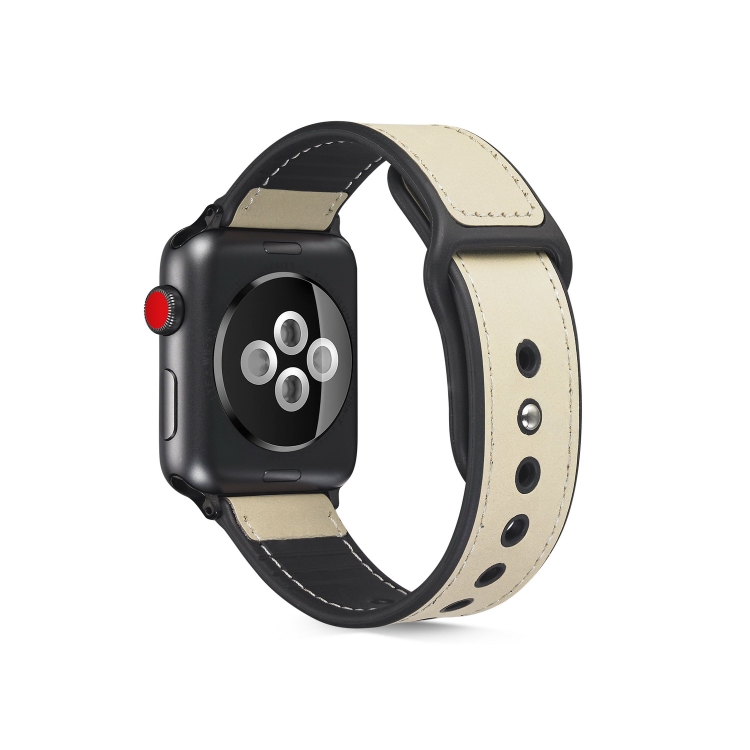 Paste Leather TPU Watch Band For Apple Watch Series 9&8&7 41mm / SE 3&SE 2&6&SE&5&4 40mm / 3&2&1 38mm(Creamy White)