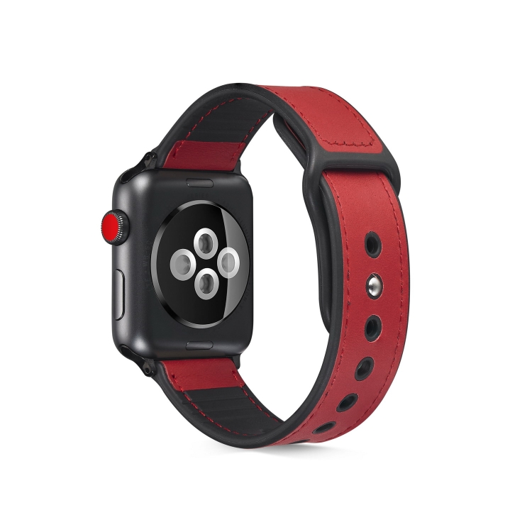 Paste Leather TPU Watch Band For Apple Watch Series 9&8&7 41mm / SE 3&SE 2&6&SE&5&4 40mm / 3&2&1 38mm(Red)
