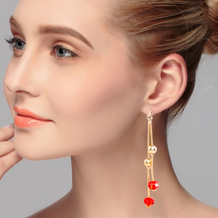 Personality Sweet Fairy Qualities Fashion Long Tassel Crystal Earrings(Red)
