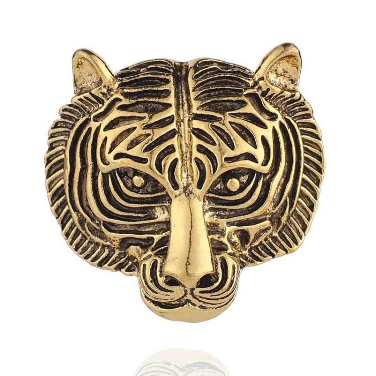 Personality Tiger Head Brooch Men Suit Pin Vintage Badge Collar Pin(Golden)