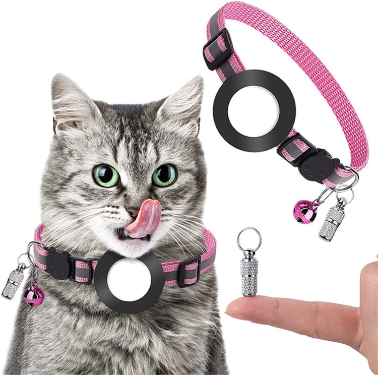 Pet Anti Lost Address Pendant Collar with Bell for AirTag 2nd Gen / AirTag 1st Gen(Pink)