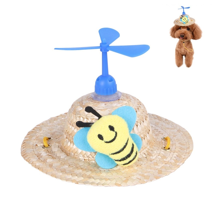 Pet Bamboo Dragonfly Straw Hat Headdress Cat Dog Decoration, Size: L(Bee)