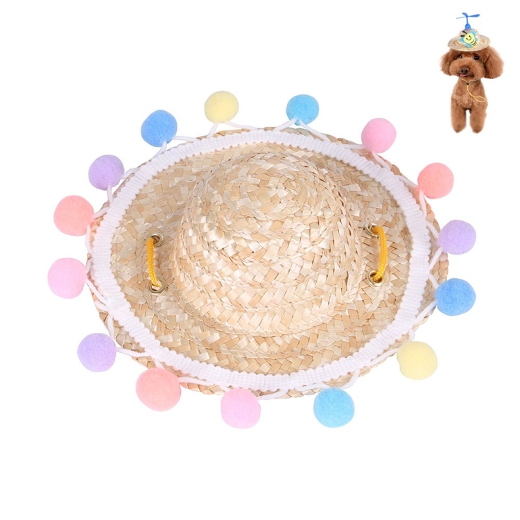Pet Bamboo Dragonfly Straw Hat Headdress Cat Dog Decoration, Size: S(Lace)