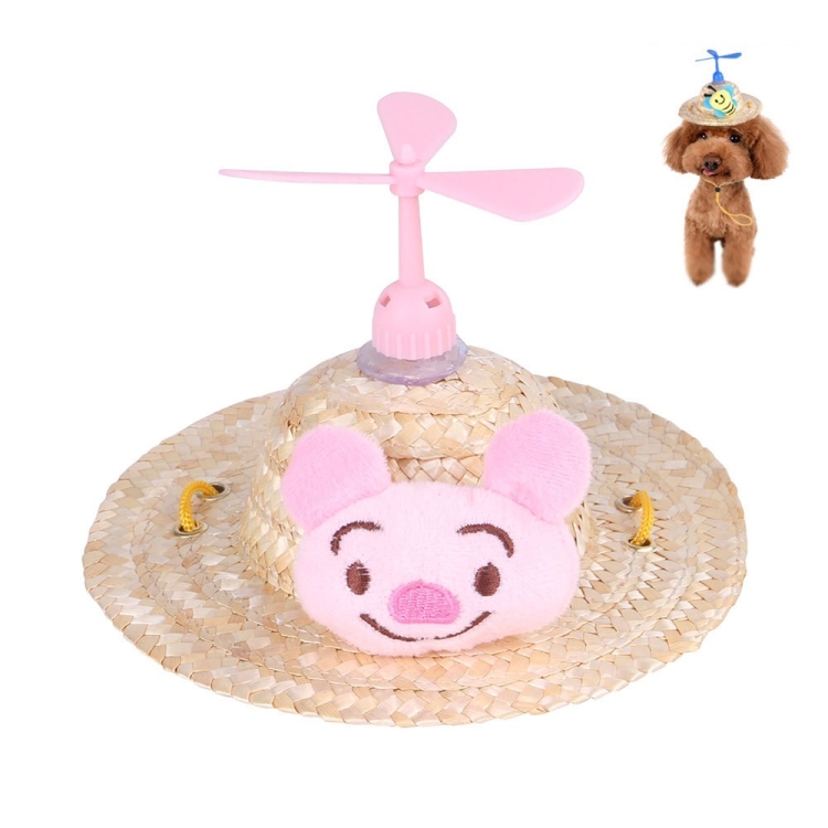 Pet Bamboo Dragonfly Straw Hat Headdress Cat Dog Decoration, Size: S(Piggy)