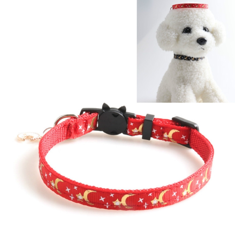 Pet Collar Webbing Cat Collar Star Moon with Pendant, Size:1x28cm(Red)