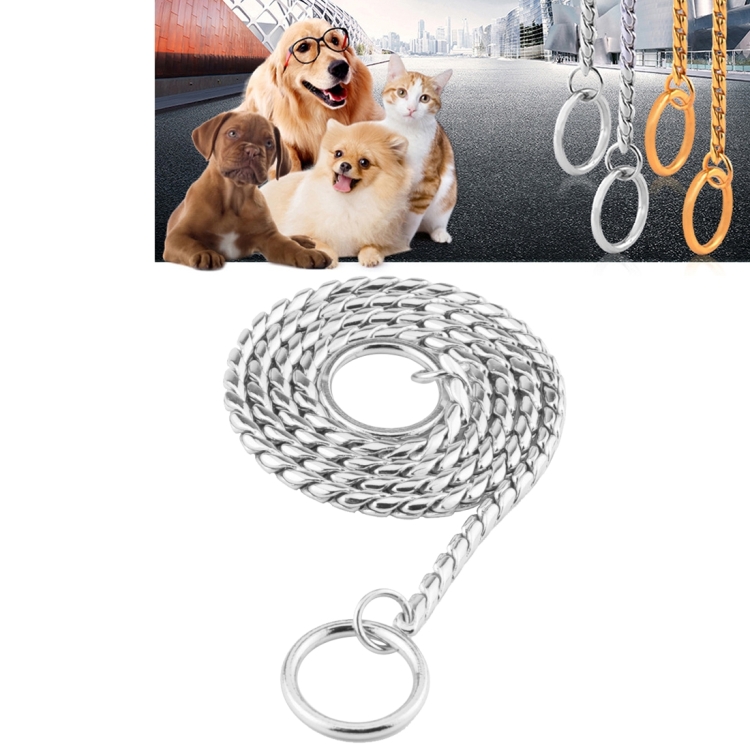 Pet Collars Pet Neck Strap Dog Neckband Snake Chain Dog Chain Solid Metal Chain Dog Collar,Length:65cm (Silver)