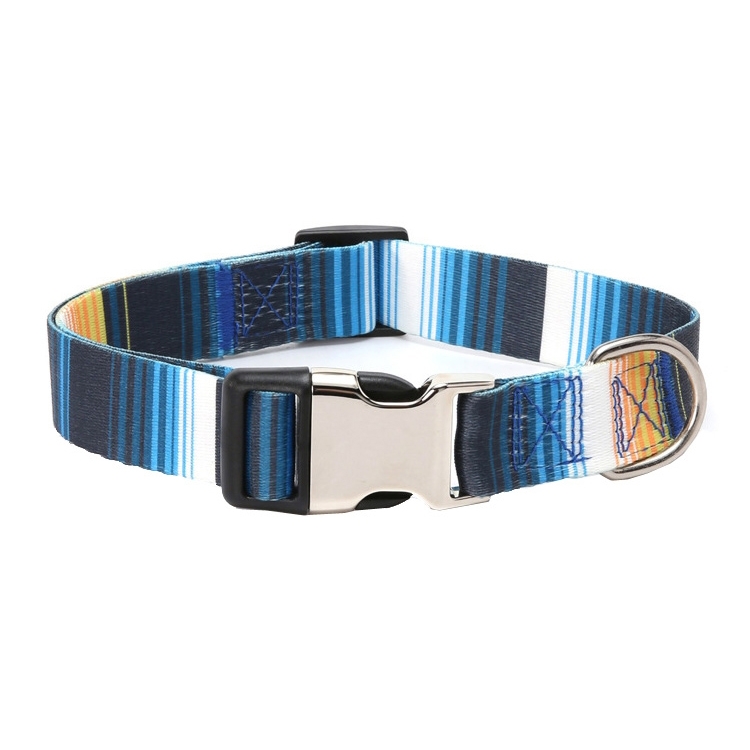 Pet Ethnic Style Polyester Cotton Print Pattern Collar, Size: XL: 2.5x43-71cm(Blue Stripes)
