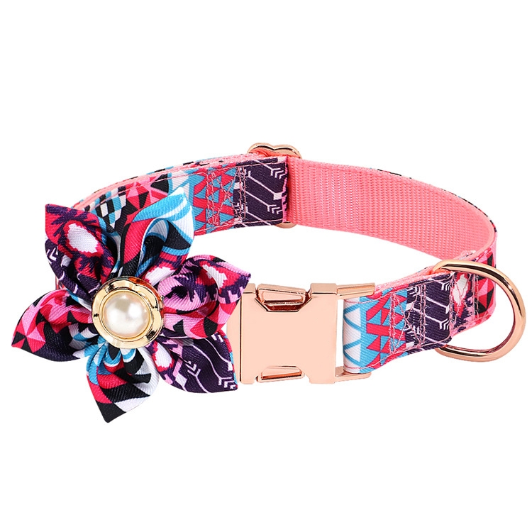 Pet Flower Adjustable Collar Metal Buckle Can be Engraved Dog Collar, Size: M 2.0x50cm(Purple)