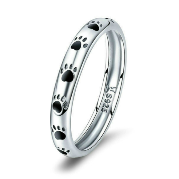 Pet Footprint Ring S925 Sterling Silver Oil Drop Ring, Size: 7