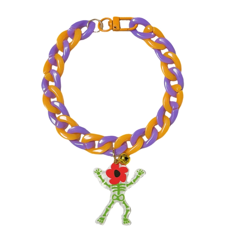 Pet Halloween Necklace Cartoon Tag Necklace Cats Dogs Holiday Adjustable Decoration Chain, Style: Green Skull(M-30cm)