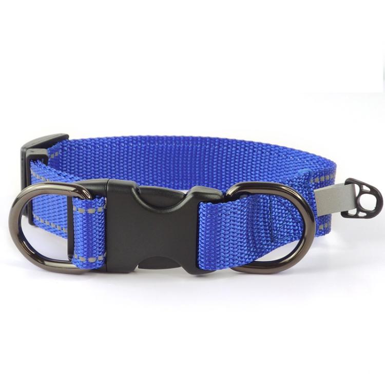 Pet Reflective Collar Nylon Black Buckle, Size:L(Blue)
