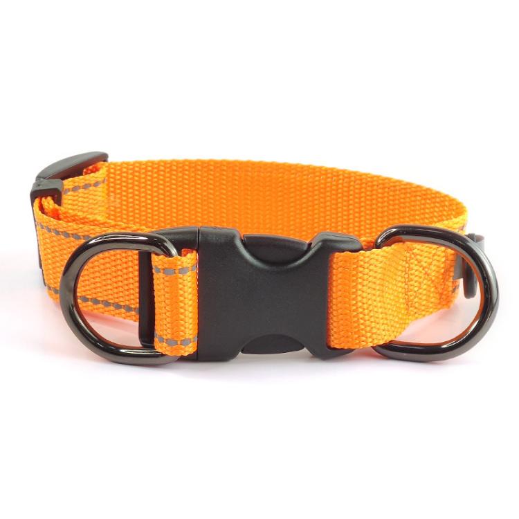 Pet Reflective Collar Nylon Black Buckle, Size:L(Orange)