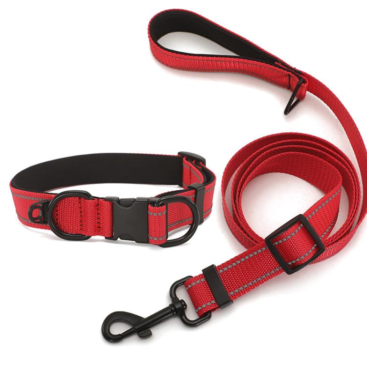 Pet Reflective Collar Waterproof Cloth Black Buckle with 1.8m Leash, Size:L(Red)