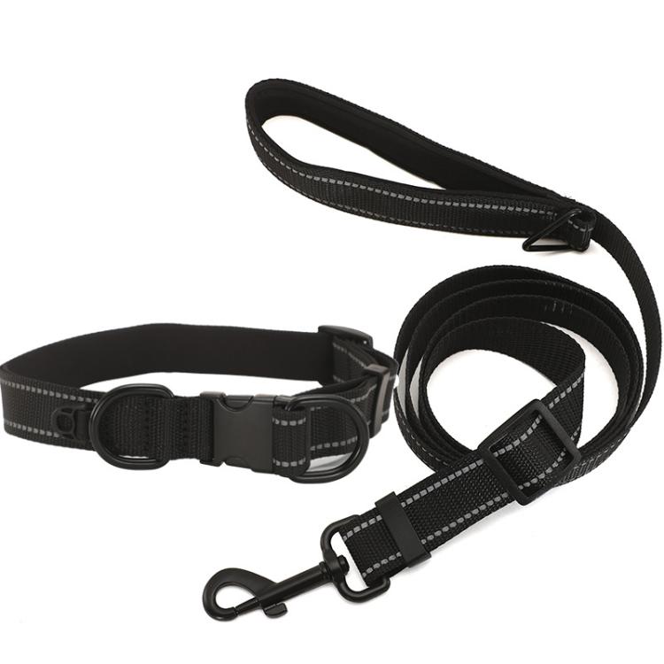 Pet Reflective Collar Waterproof Cloth Black Buckle with 1.8m Leash, Size:M(Black)