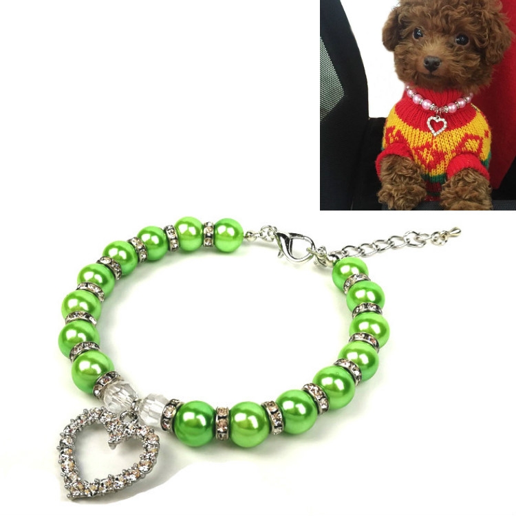 Pet Supplies Pearl Necklace Pet Collars Cat and Dog Accessories, Size:L(Green)