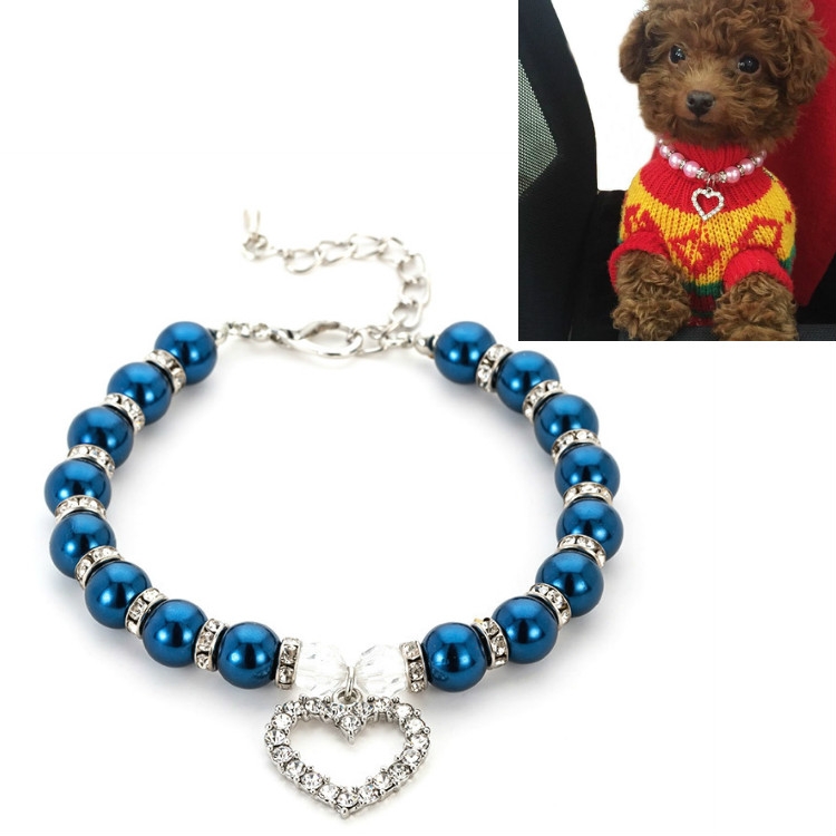 Pet Supplies Pearl Necklace Pet Collars Cat and Dog Accessories, Size:M(Dark Blue)