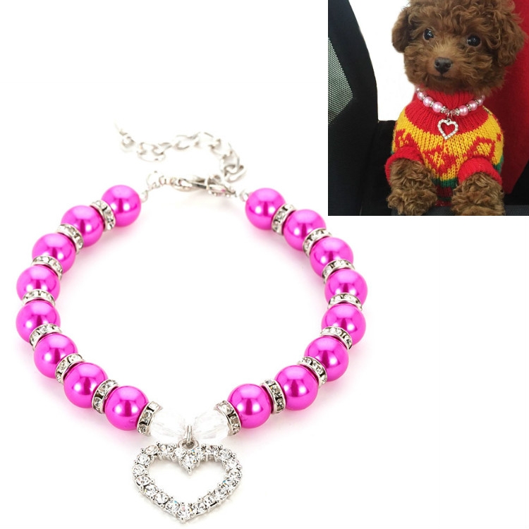 Pet Supplies Pearl Necklace Pet Collars Cat and Dog Accessories, Size:M(Purple Red)