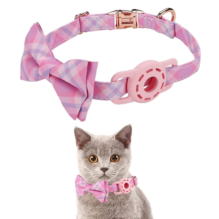 Pet Tracker Collar Insert Buckle Bow Collar For AirTag 2nd Gen / AirTag 1st Gen(Pink)