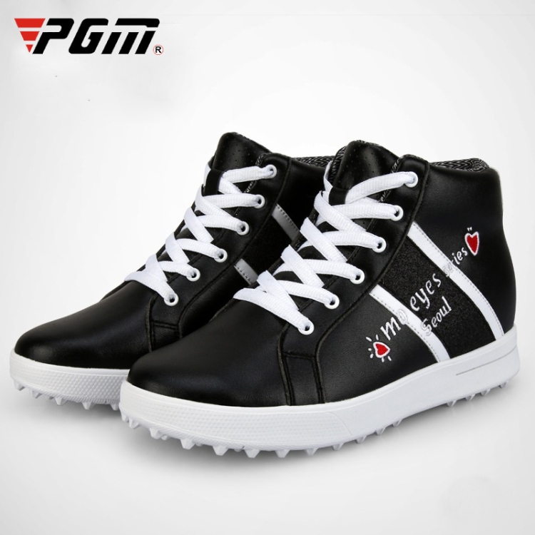 PGM Golf High-top Increased Microfiber Leather Sneakers for Women (Color:Black Size:35)