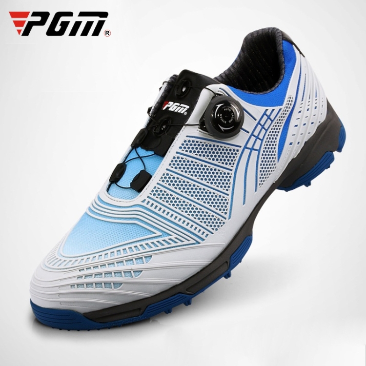 PGM Golf Knob Buckle Lace Sneakers Outdoor Sport Non-slip Shoes for Men (Color:White Blue Size:42)