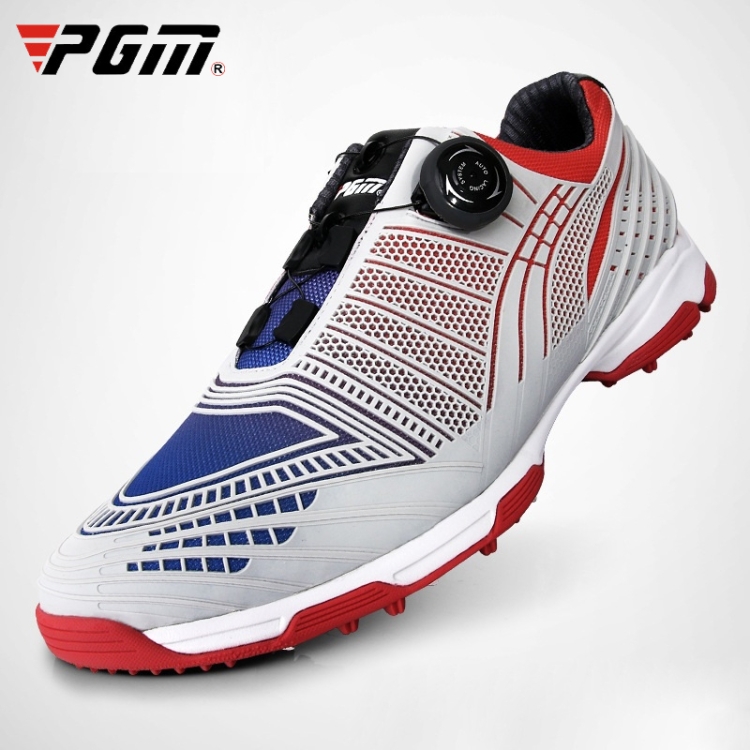 PGM Golf Knob Buckle Lace Sneakers Outdoor Sport Non-slip Shoes for Men(Color:Blue Red Size:44)