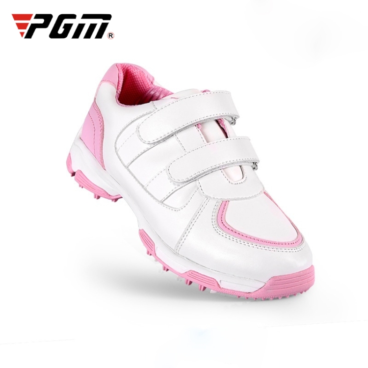 PGM Golf Microfiber Leather Sneakers Breathable Non-slip Outdoor Sport Shoes for Children(Color:White Pink Size:36)
