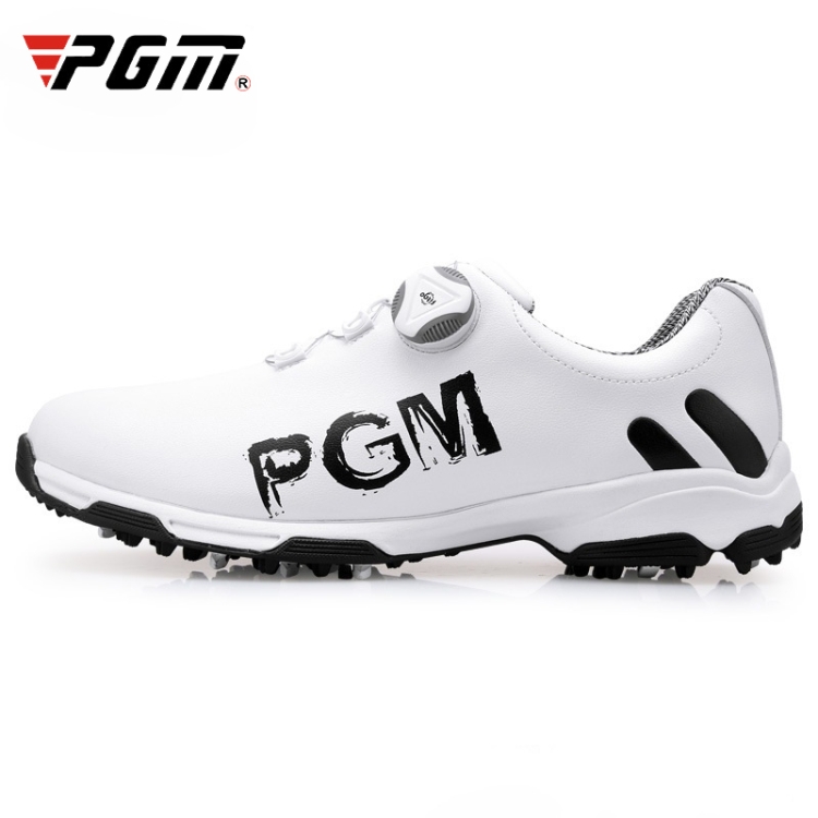 PGM Golf Rotating Buckle Waterproof Microfiber Leather Breathable Non-slip Sneakers for Men(Color:White Black Size:41)