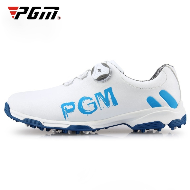 PGM Golf Rotating Buckle Waterproof Microfiber Leather Breathable Non-slip Sneakers for Men(Color:White Blue Size:42)