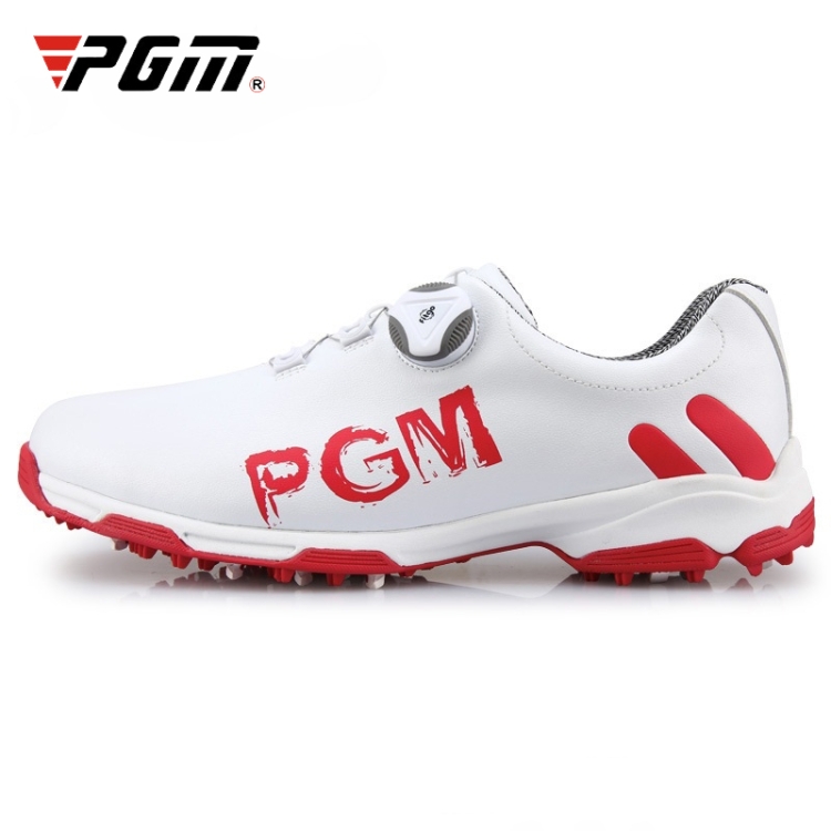 PGM Golf Rotating Buckle Waterproof Microfiber Leather Breathable Non-slip Sneakers for Men(Color:White Red Size:44)