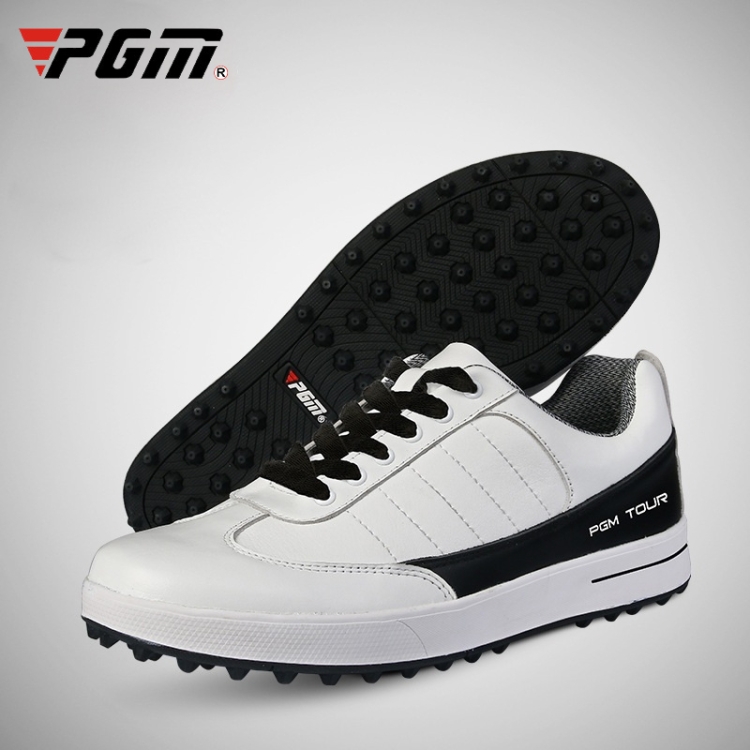 PGM Golf Soft Super Waterproof Breathable Casual Leather Shoes Sneakers for Men(Color: White Black Size:44)
