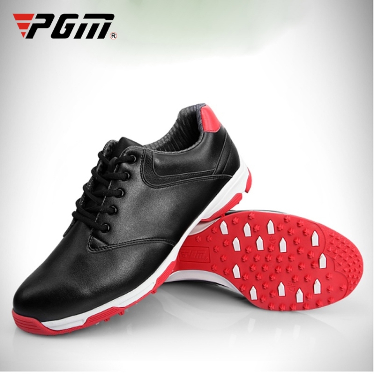PGM Golf Waterproof Anti-slip Microfiber Leather Nail Shoes Sneakers for Men (Color:Red Size:41)