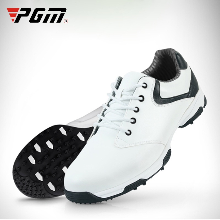 PGM Golf Waterproof Anti-slip Microfiber Leather Nail Shoes Sneakers for Men (Color:White Black Size:43)