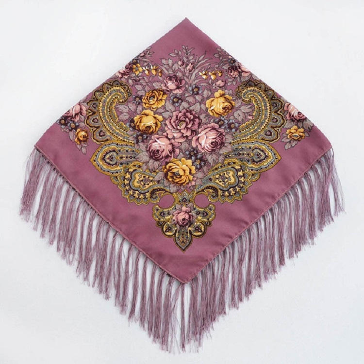 Pink Ethnic Style Retro Tassel Square Scarf Flower Pattern Headscarf Scarf, Size:90 x 90cm