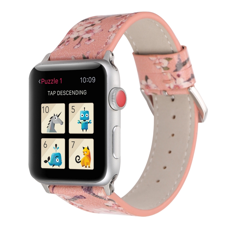 Plum Series Leather Watch Band For Apple Watch Series 9&8&7 41mm / SE 3&SE 2&6&SE&5&4 40mm / 3&2&1 38mm(Pink)