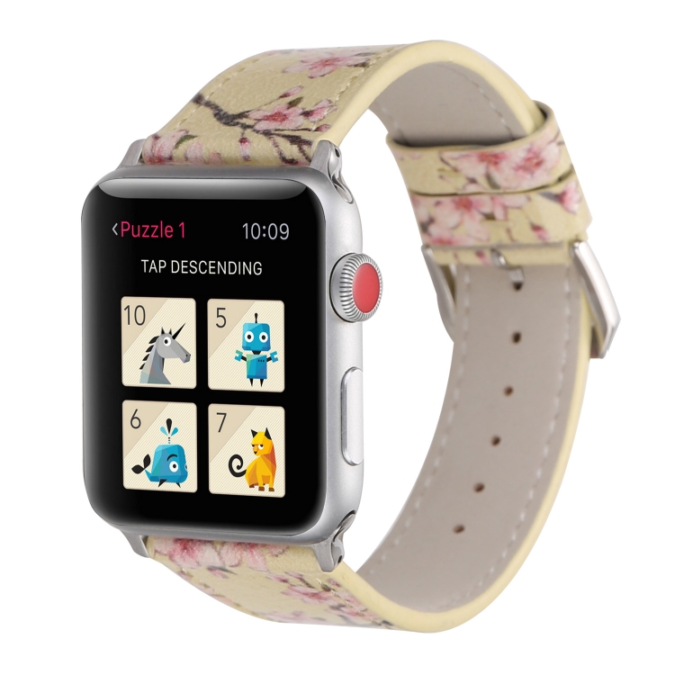 Plum Series Leather Watch Band For Apple Watch Series 9&8&7 41mm / SE 3&SE 2&6&SE&5&4 40mm / 3&2&1 38mm(Yellow)