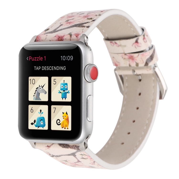 Plum Series Leather Watch Band For Apple Watch Ultra 49mm&Watch Ultra 2 49mm / Series 9&8&7 45mm / SE 3&SE 2&6&SE&5&4 44mm / 3&2&1 42mm(Light Pink)