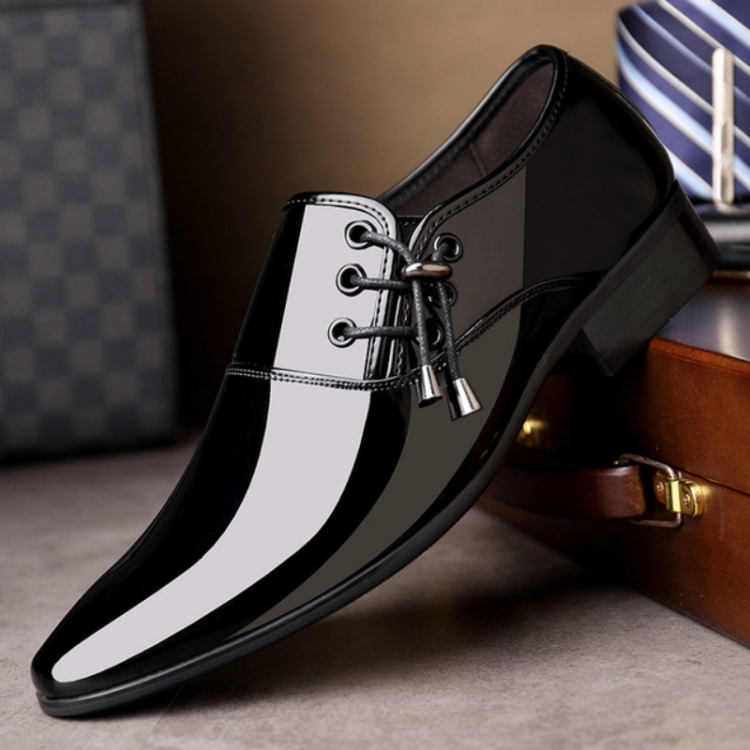 Pointed Business Dress Men Glossy Casual Leather Shoes, Size:41(Black)