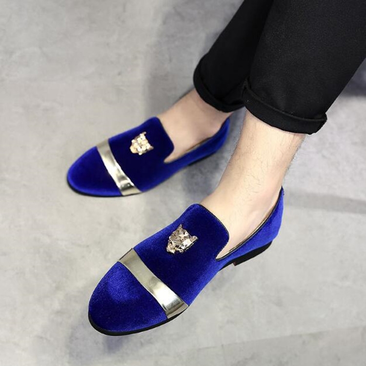 Pointy Lazy Set Foot Nightclub Men British Leather Shoes, Size:39(BlueⅠ)