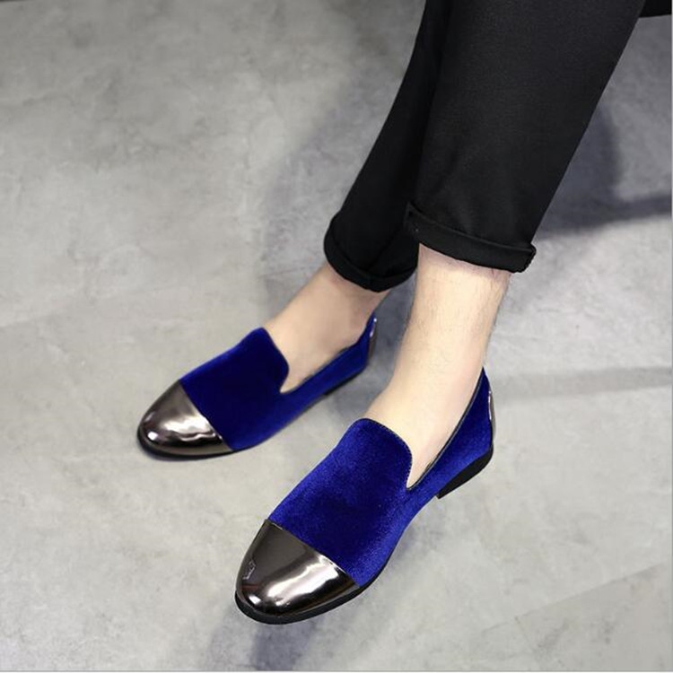 Pointy Lazy Set Foot Nightclub Men British Leather Shoes, Size:42(Blue Ⅱ)