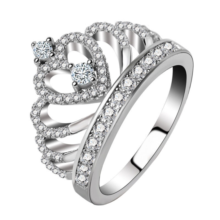 Princess Queen Crown-shaped Platinum Plated Zircon Ring, US Size: 8, Diameter: 18.1mm, Perimeter: 57mm(Silver)