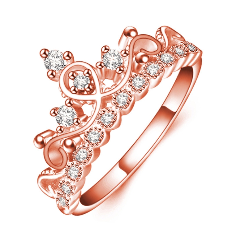 Princess Queen Crown-shaped Rose Gold Plated Zircon Ring, US Size: 9, Diameter: 18.9mm, Perimeter: 59.5mm(Rose Gold)