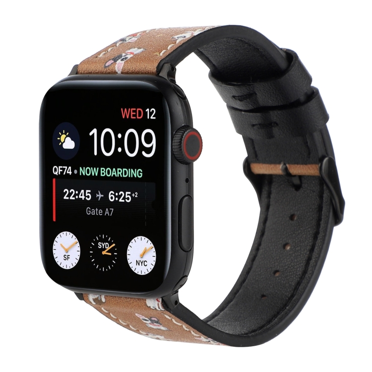 Printed Leather Watch Band For Apple Watch Series 9&8&7 41mm / SE 3&SE 2&6&SE&5&4 40mm / 3&2&1 38mm(B)
