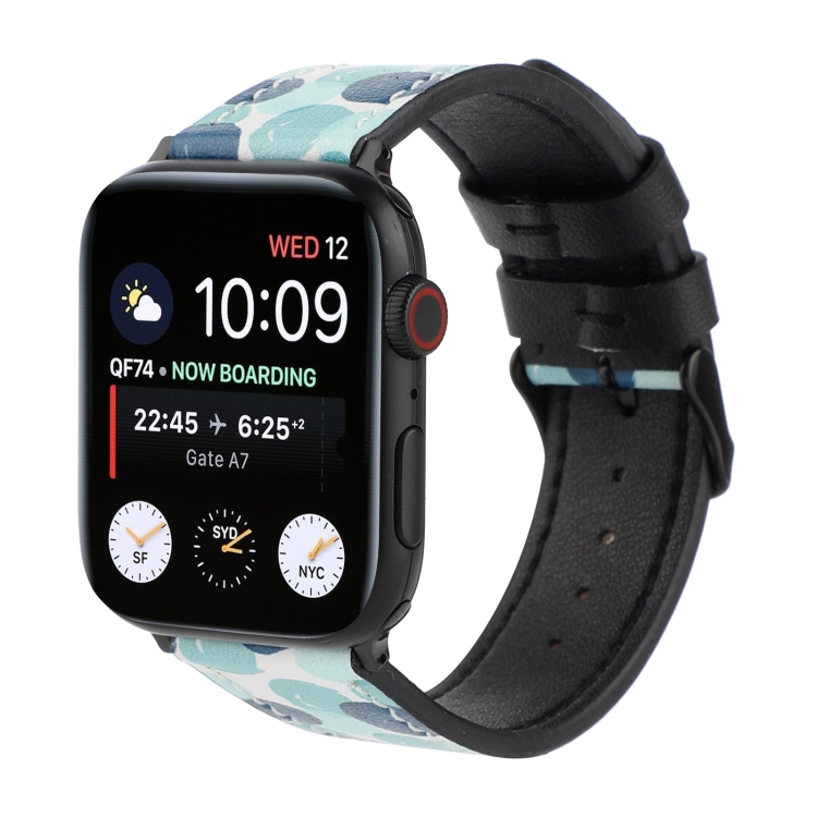 Printed Leather Watch Band For Apple Watch Series 9&8&7 41mm / SE 3&SE 2&6&SE&5&4 40mm / 3&2&1 38mm(H)